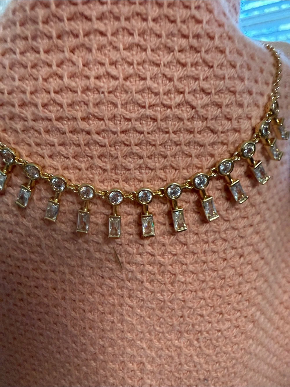 Gold-Tone Crystal Drop Necklace in Pink - Unbranded